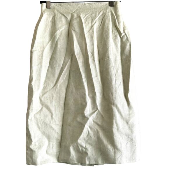 VTG Anne Klein II Pencil Skirt 100% Linen Pleated Back Slit Knee Length Cream 10 - Picture 1 of 4